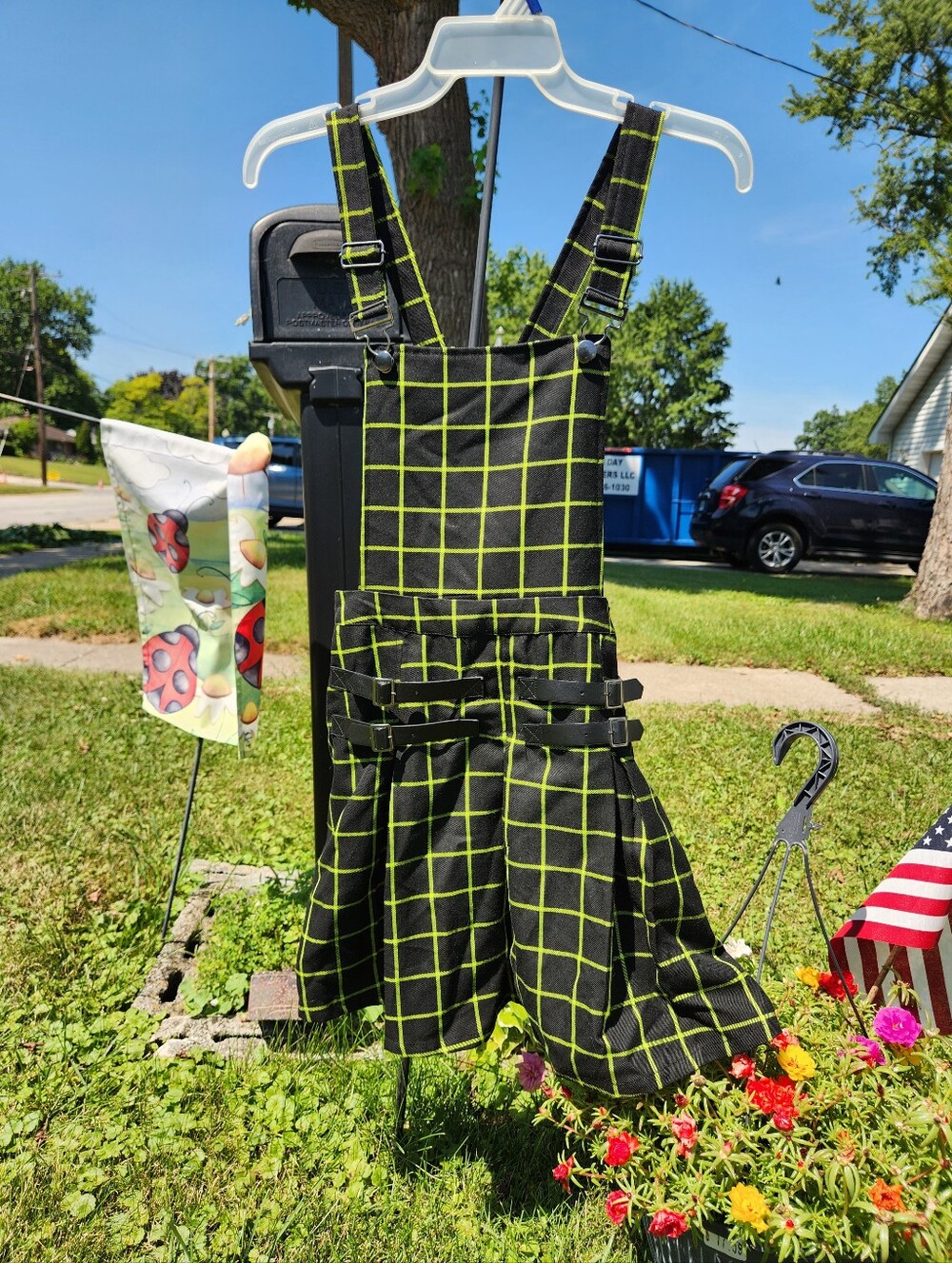 Hot Topic Black and Neon Green Plaid Overall Dress